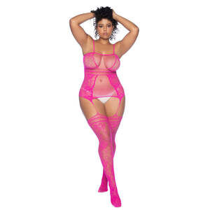 Mapale - Curvy Aria Fishnet Body Stocking - Pink